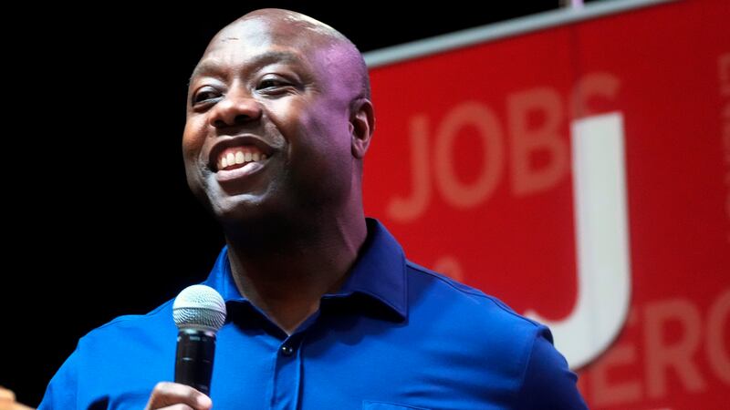 FILE - U.S. Sen. Tim Scott, R-S.C., speaks at a fundraiser in Anderson, S.C., Aug. 22, 2022....