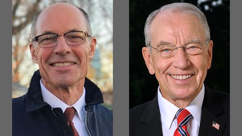 Admiral Mike Franken (Ret.), left, and Sen. Chuck Grassley, right.
