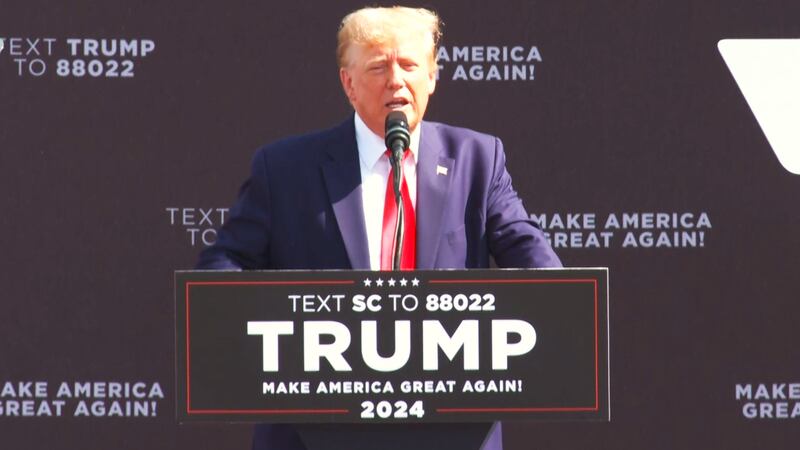 Donald Trump talks in Summerville, S.C., on Sept. 25, 2023.