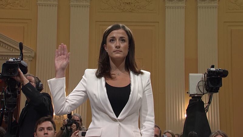FILE - Cassidy Hutchinson accused Rudy Giuliani of groping her on Jan. 6, 2021.